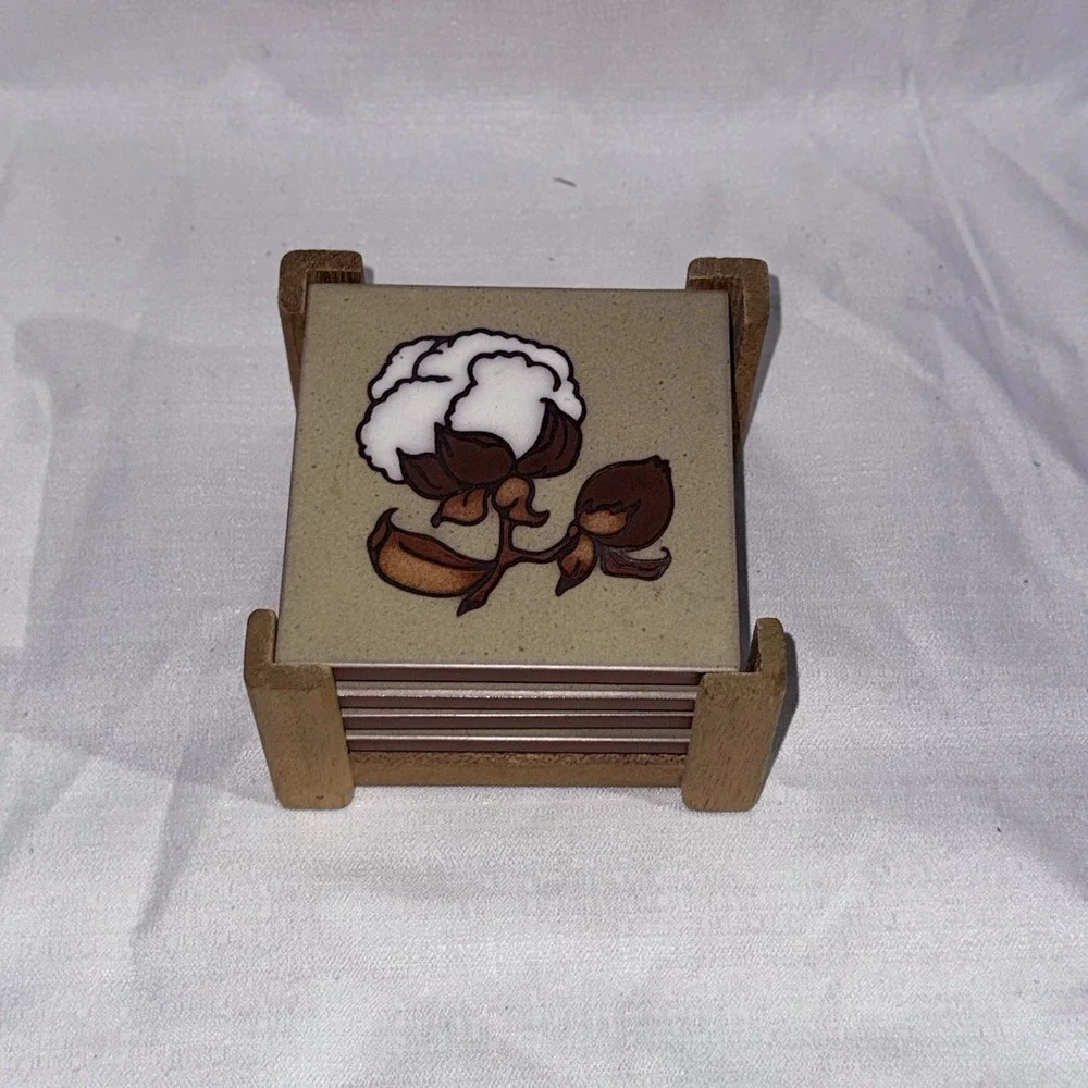 VTG Cleo Teissedre Cotton Ceramic Tile Coaster Trivet  4